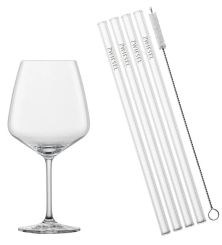 Schott Zwiesel Taste 4-er Burgunder 140 + 4x Glastrinkhalm 150 mm + Reinigungsbürste 