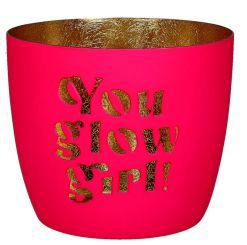 Gift Company Madras Windlicht M Motiv: You glow girl hot pink/gold 