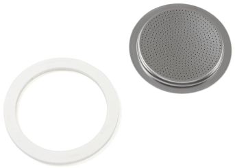 Bialetti 1 Dichtungsring + 1 Filtersieb für Edelstahl Espressokocher 1/2 Tassen Karton 
