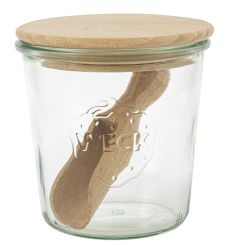 Einkochwelt Weck-Glas Sturzform 1/2 l Nr.742 mit 100 mm Holzdeckeln (Buche) mit Silikondichtring 