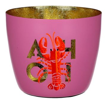 Gift Company Madras Windlicht M Motiv: Ahoi/ Hummer rosa/gold 