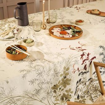 Garnier-Thiebaut Tischdecke Bambous Parchemin 155x305 Cm 50% Leinen / 50% Baumwolle 